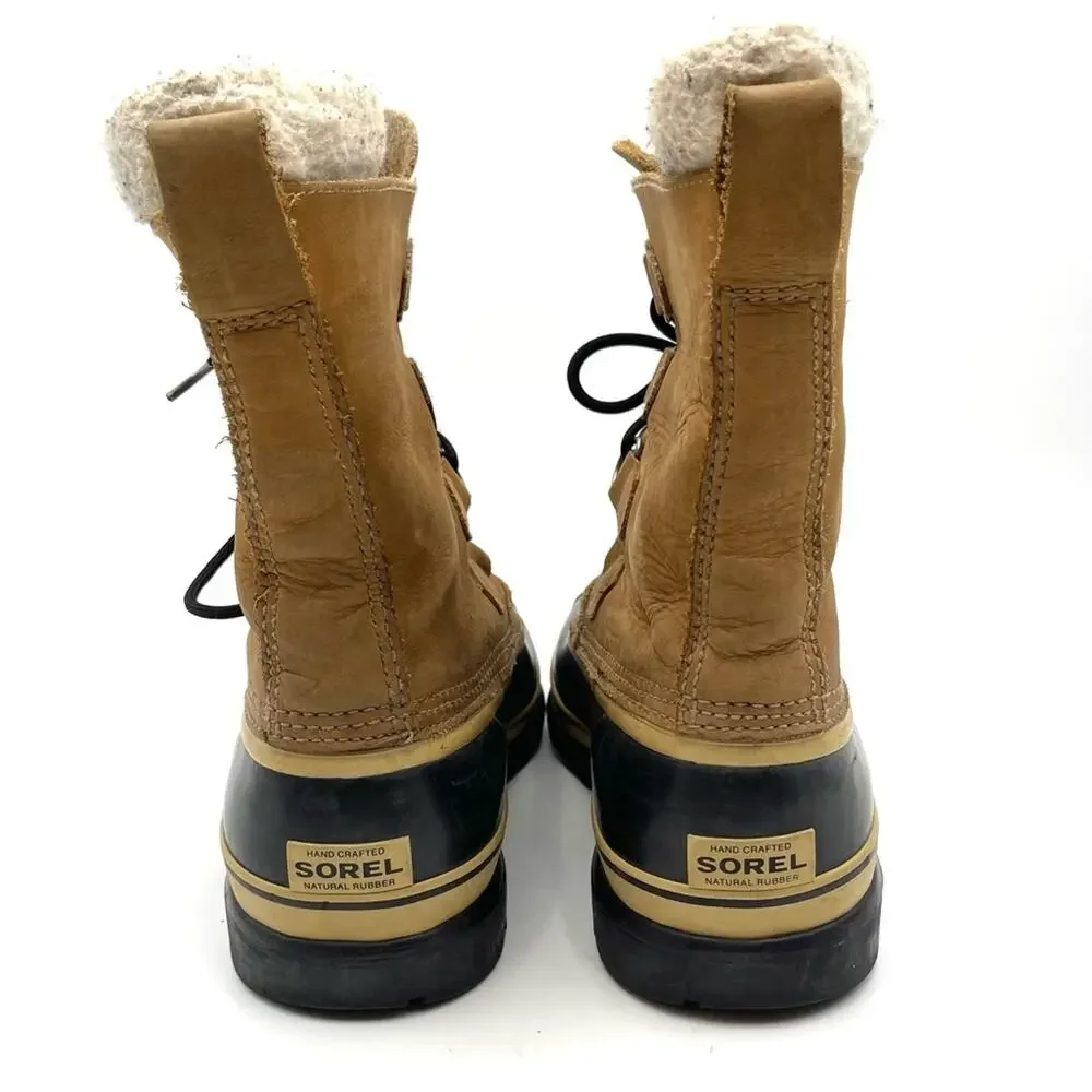 SOREL CARIBOU snow boots size  10 men's brown leather Handcrafted Made Canada